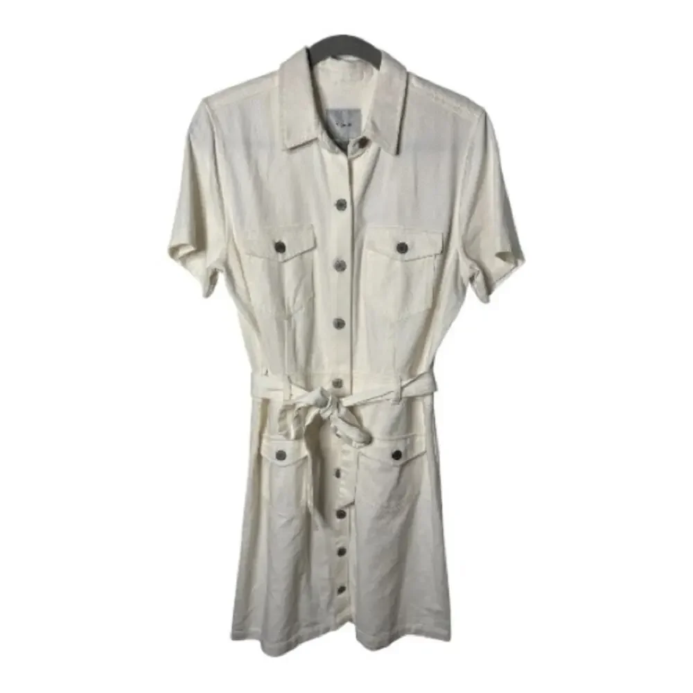 Rails White Button Front Belted Shirt Dress Medium